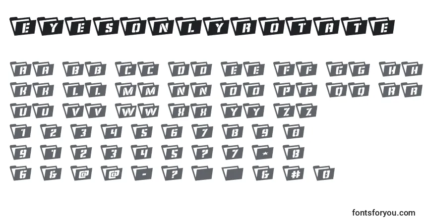 Czcionka Eyesonlyrotate – alfabet, cyfry, specjalne znaki