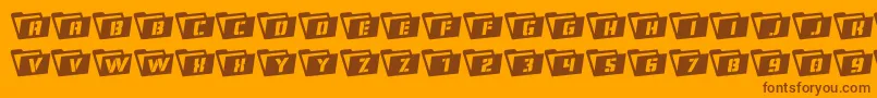 Eyesonlyrotate-Schriftart – Braune Schriften auf orangefarbenem Hintergrund