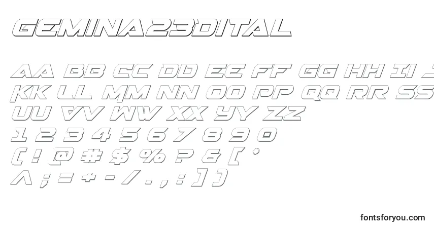 A fonte Gemina23Dital – alfabeto, números, caracteres especiais