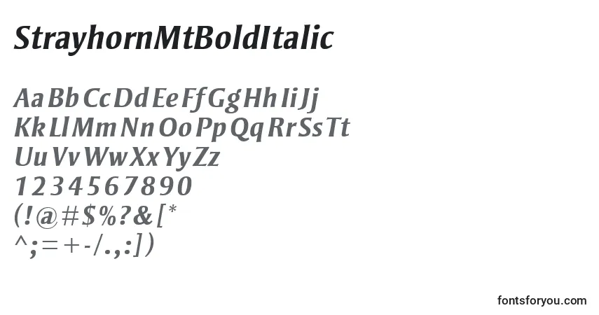 A fonte StrayhornMtBoldItalic – alfabeto, números, caracteres especiais