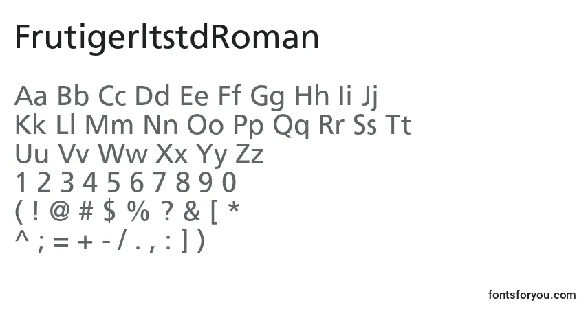 Schriftart FrutigerltstdRoman – Alphabet, Zahlen, spezielle Symbole