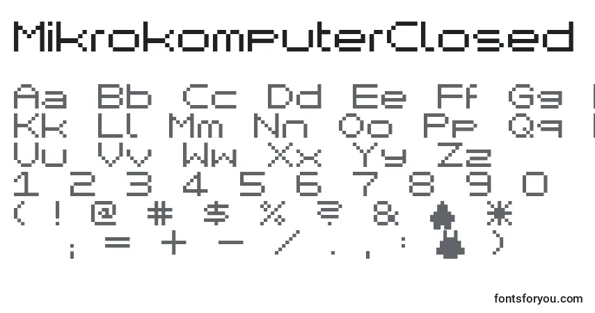 Czcionka MikrokomputerClosed – alfabet, cyfry, specjalne znaki