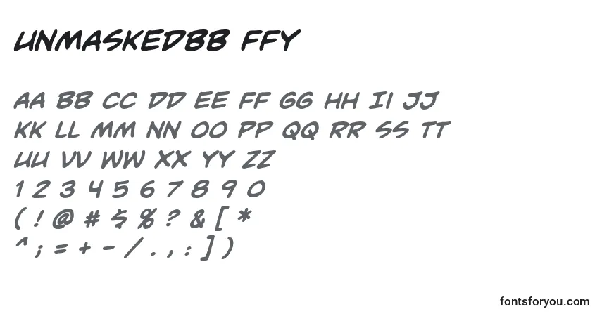Schriftart Unmaskedbb ffy – Alphabet, Zahlen, spezielle Symbole
