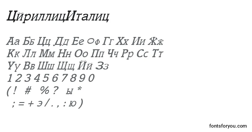 Schriftart CyrillicItalic – Alphabet, Zahlen, spezielle Symbole