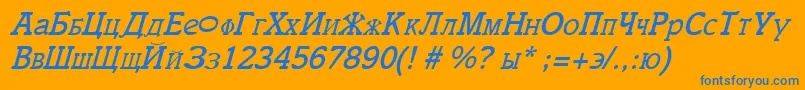 CyrillicItalic-Schriftart – Blaue Schriften auf orangefarbenem Hintergrund