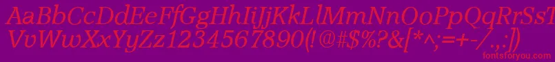 AccoladeItalic-Schriftart – Rote Schriften auf violettem Hintergrund