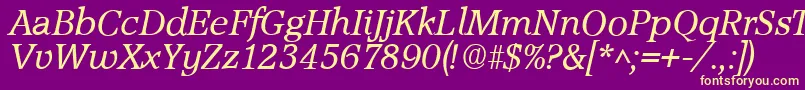 Fonte AccoladeItalic – fontes amarelas em um fundo roxo