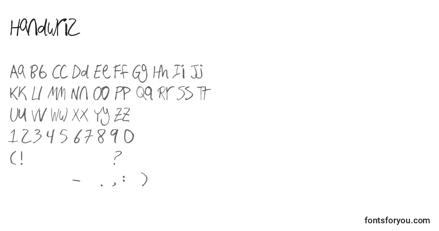 A fonte Handwri2 – alfabeto, números, caracteres especiais
