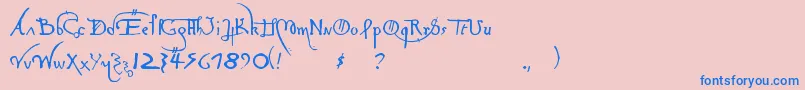 LeonardoHandF-fontti – siniset fontit vaaleanpunaisella taustalla