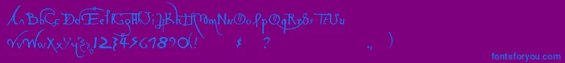 フォントLeonardoHandF – 紫色の背景に青い文字