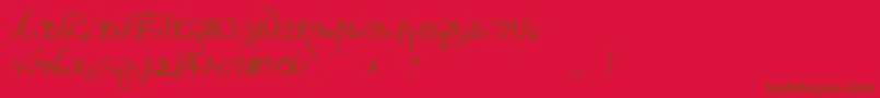 フォントLeonardoHandF – 赤い背景に茶色の文字
