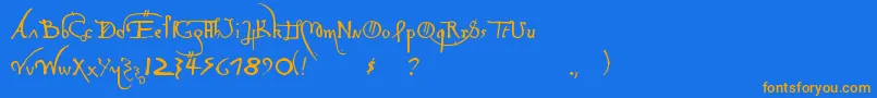 LeonardoHandF Font – Orange Fonts on Blue Background