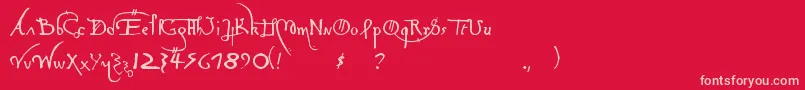 LeonardoHandF-fontti – vaaleanpunaiset fontit punaisella taustalla