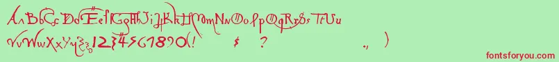 LeonardoHandF Font – Red Fonts on Green Background