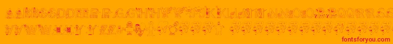 FlSesameStreet-Schriftart – Rote Schriften auf orangefarbenem Hintergrund