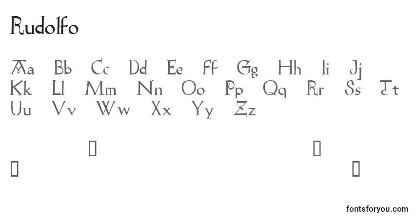Schriftart Rudolfo – Alphabet, Zahlen, spezielle Symbole
