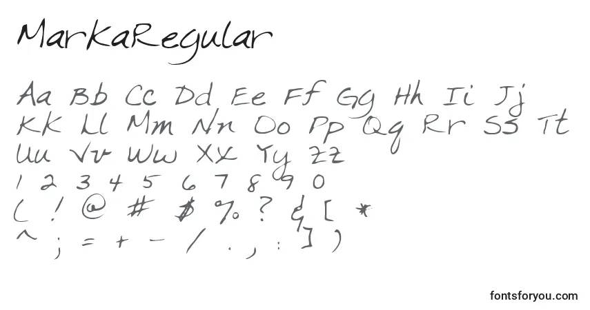A fonte MarkaRegular – alfabeto, números, caracteres especiais