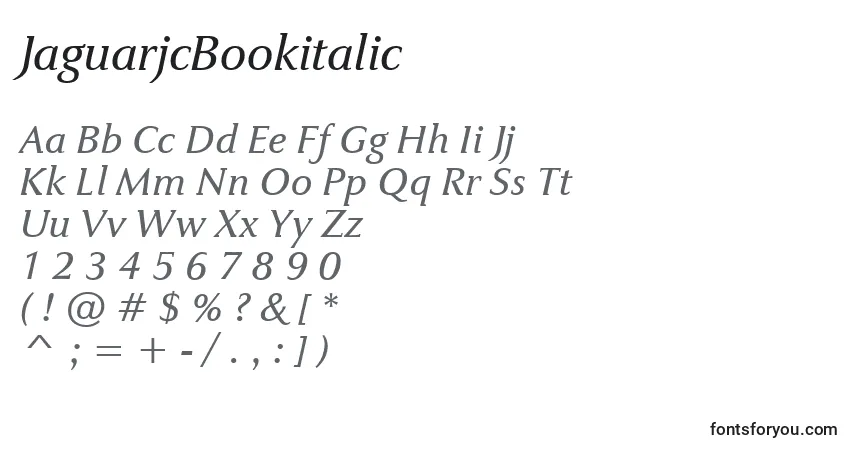 Шрифт JaguarjcBookitalic – алфавит, цифры, специальные символы