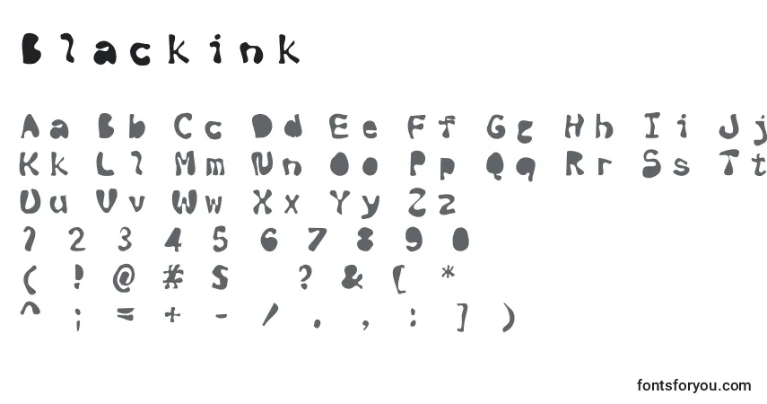 A fonte Blackink – alfabeto, números, caracteres especiais