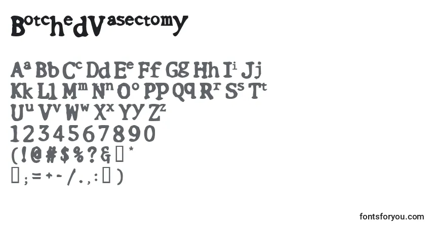 Czcionka BotchedVasectomy – alfabet, cyfry, specjalne znaki