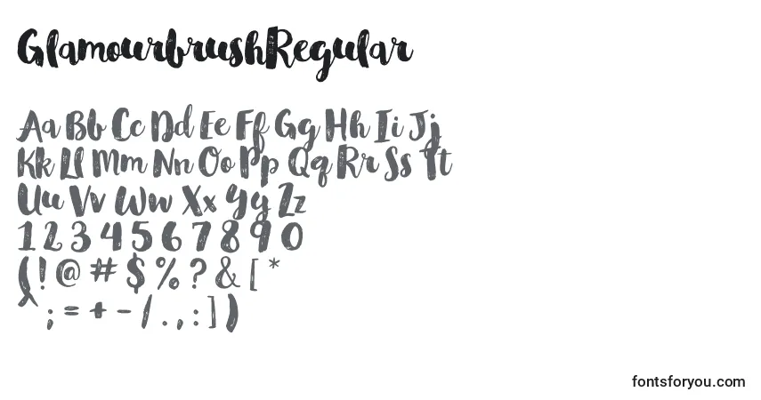Schriftart GlamourbrushRegular (70474) – Alphabet, Zahlen, spezielle Symbole