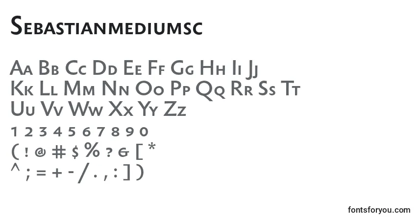 A fonte Sebastianmediumsc – alfabeto, números, caracteres especiais