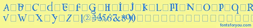 フォントConfuse – 青い文字が黄色の背景にあります。