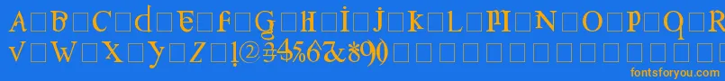 フォントConfuse – オレンジ色の文字が青い背景にあります。