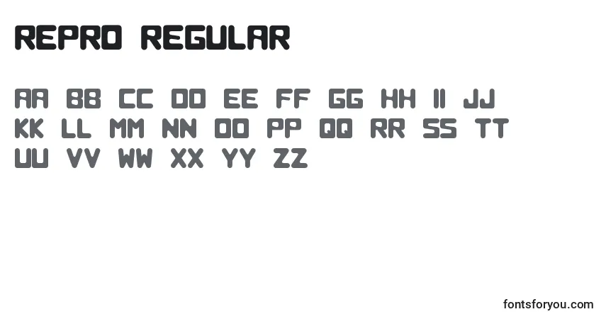 Schriftart Repro89Regular – Alphabet, Zahlen, spezielle Symbole