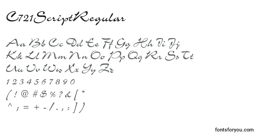 Czcionka C721ScriptRegular – alfabet, cyfry, specjalne znaki