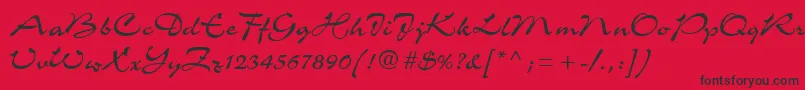Fonte C721ScriptRegular – fontes pretas em um fundo vermelho