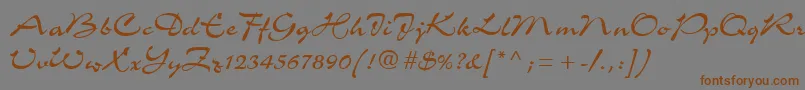 フォントC721ScriptRegular – 茶色の文字が灰色の背景にあります。