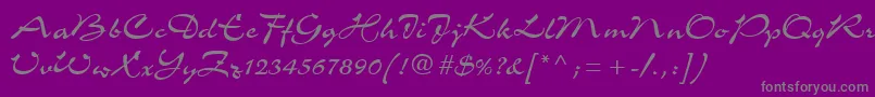 C721ScriptRegular-fontti – harmaat kirjasimet violetilla taustalla