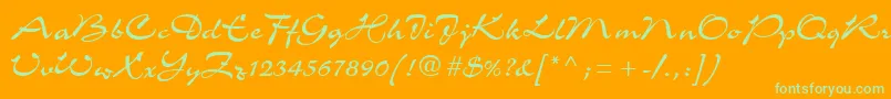 C721ScriptRegular-Schriftart – Grüne Schriften auf orangefarbenem Hintergrund