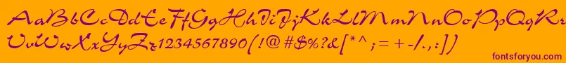 C721ScriptRegular-fontti – violetit fontit oranssilla taustalla