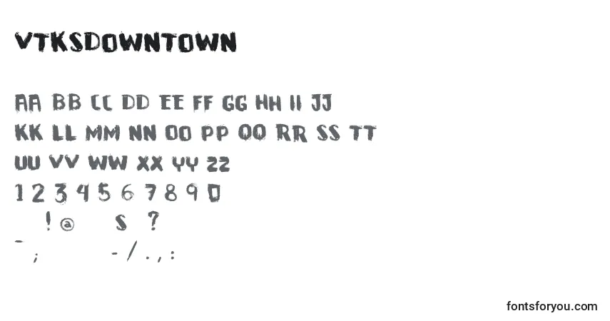 A fonte VtksDowntown – alfabeto, números, caracteres especiais
