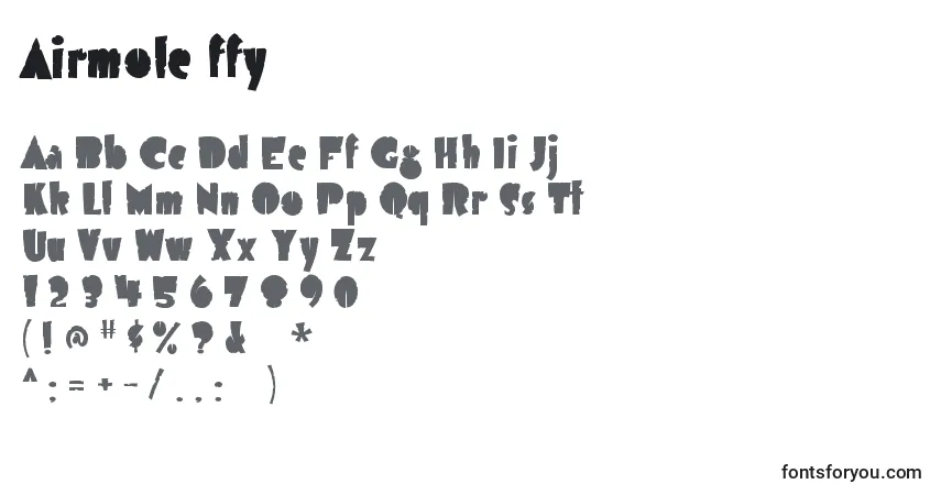 Czcionka Airmole ffy – alfabet, cyfry, specjalne znaki