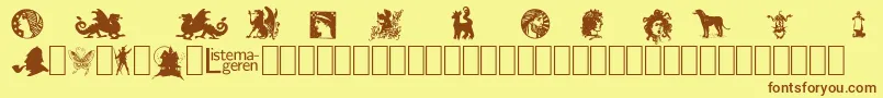 ListemagerensDingbats1-fontti – ruskeat fontit keltaisella taustalla