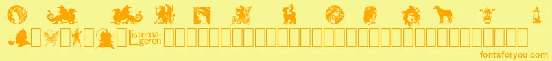 Czcionka ListemagerensDingbats1 – pomarańczowe czcionki na żółtym tle