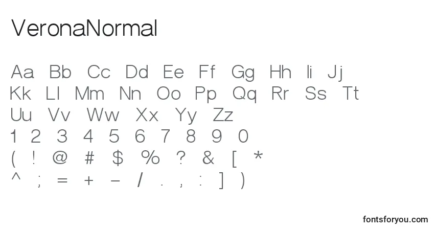 Czcionka VeronaNormal – alfabet, cyfry, specjalne znaki
