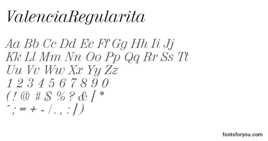 A fonte ValenciaRegularita – alfabeto, números, caracteres especiais