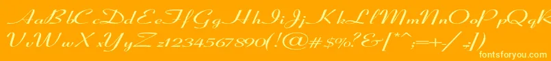 CoronetSemiboldItalicEx-Schriftart – Gelbe Schriften auf orangefarbenem Hintergrund