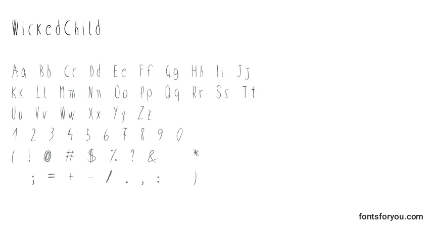Czcionka WickedChild – alfabet, cyfry, specjalne znaki