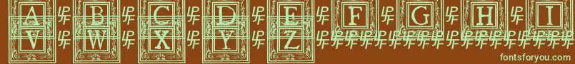 フォントQuanauticaleInitialsNo1 – 緑色の文字が茶色の背景にあります。