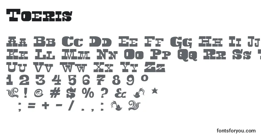 Czcionka Toeris – alfabet, cyfry, specjalne znaki
