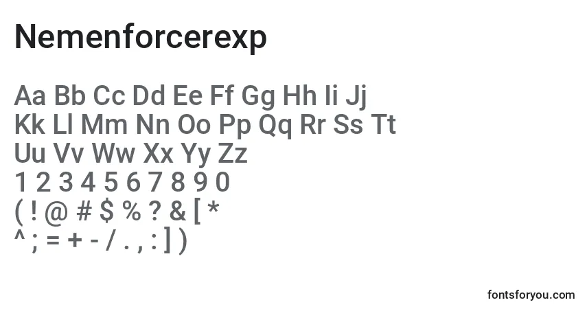 Czcionka Nemenforcerexp – alfabet, cyfry, specjalne znaki