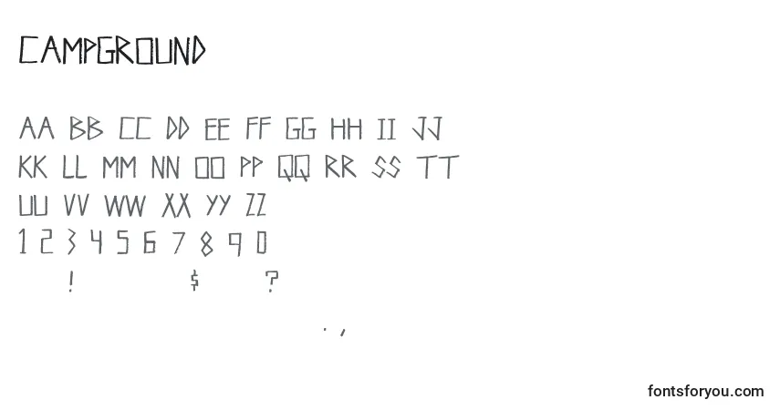 Czcionka Campground – alfabet, cyfry, specjalne znaki
