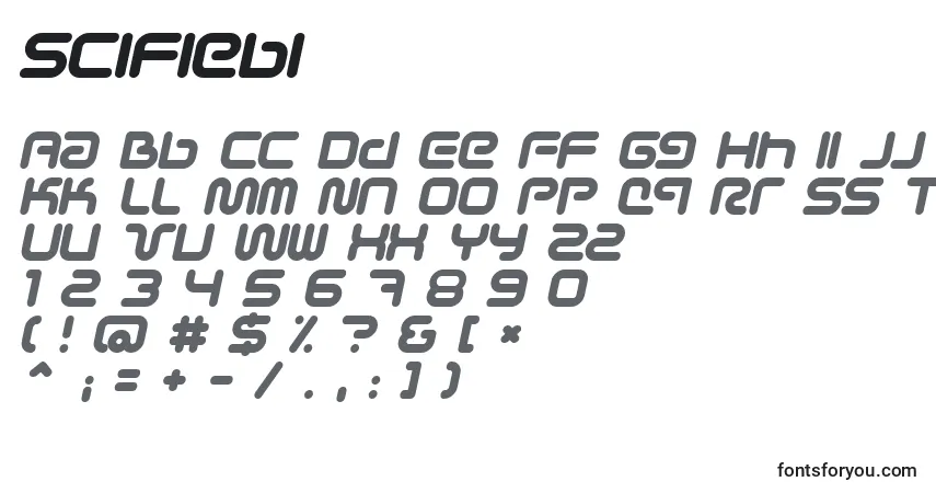 A fonte Scifiebi – alfabeto, números, caracteres especiais