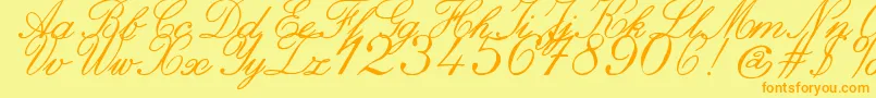 フォントZaiItalichandcalligraphy – オレンジの文字が黄色の背景にあります。