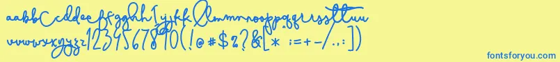フォントCestlaisabelly – 青い文字が黄色の背景にあります。
